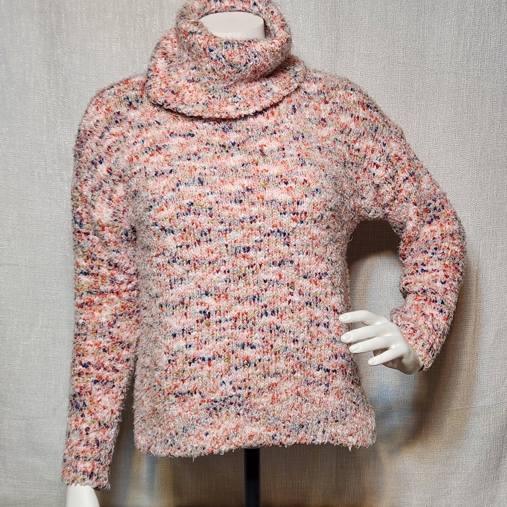 Warm & Cozy Lifestyle Confetti Fuzzy Turtle Neck Cowl Sweater Colorful Large